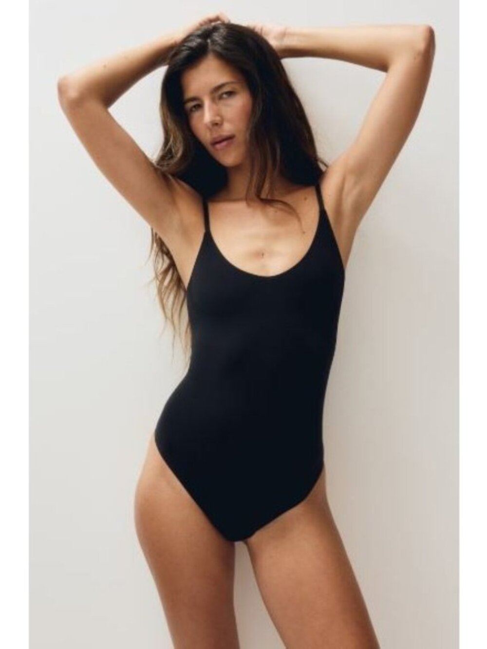 H&M Bodysuit Size Medium Black Sleeveless Scoop Neck Ribbed Spaghetti Strap